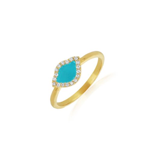 Blue Enamel & Diamond Lotus Ring In 18Kt Gold