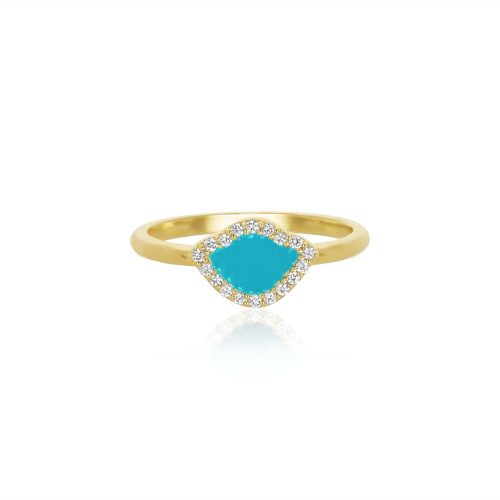 Blue Enamel & Diamond Lotus Ring In 18Kt Gold