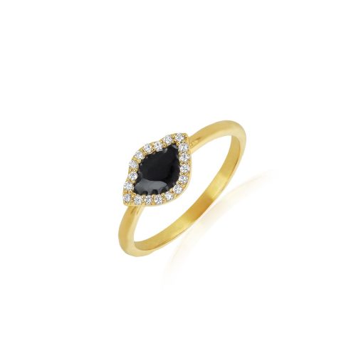 Black Enamel & Diamond Lotus Ring In 18Kt Gold