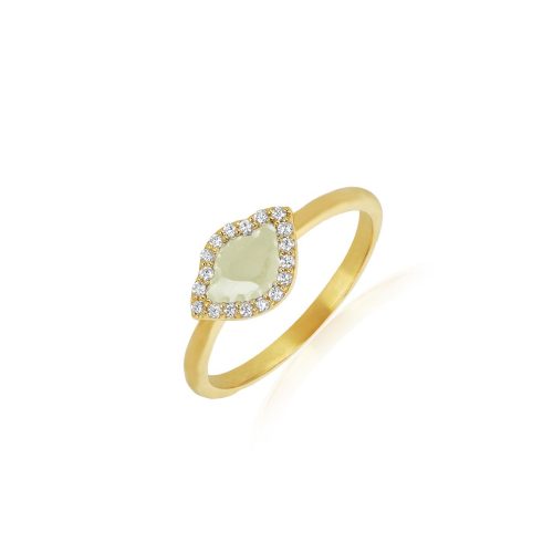 White Enamel & Diamond Lotus Ring In 18Kt Gold