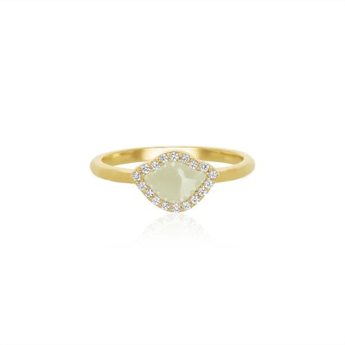 White Enamel & Diamond Lotus Ring In 18Kt Gold