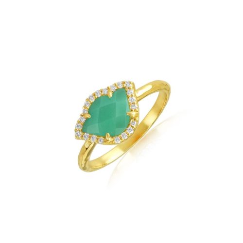 Chrysophase & Diamond Lotus Ring In 18Kt Gold