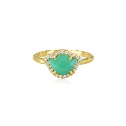 Chrysophase & Diamond Lotus Ring In 18Kt Gold