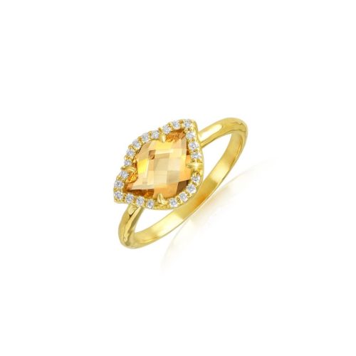 Citrine & Diamond Lotus Ring In 18Kt Gold