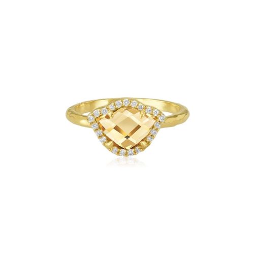 Citrine & Diamond Lotus Ring In 18Kt Gold