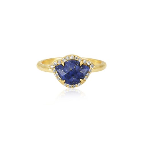 Lapis & Diamond Lotus Ring In 18Kt Gold