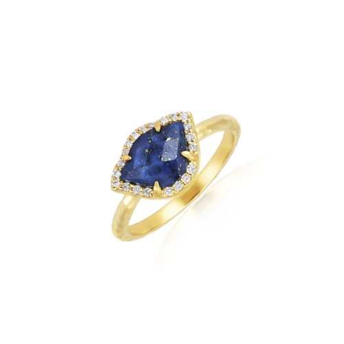 Lapis & Diamond Lotus Ring In 18Kt Gold