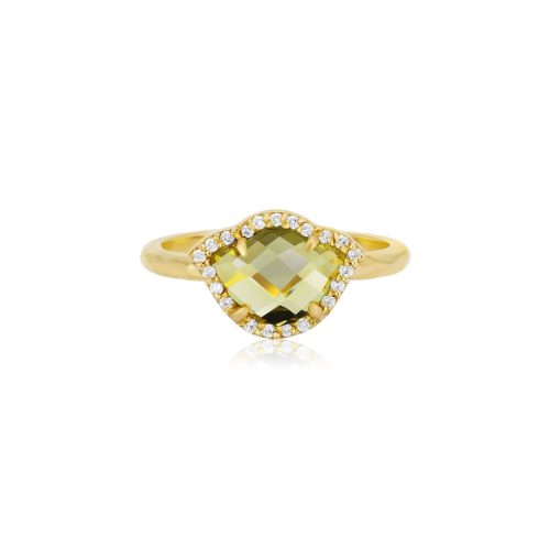 Peridot & Diamond Lotus Ring In 18Kt Gold