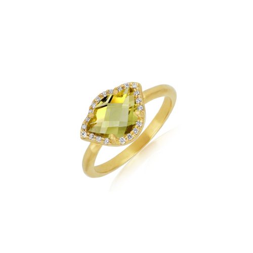 Peridot & Diamond Lotus Ring In 18Kt Gold