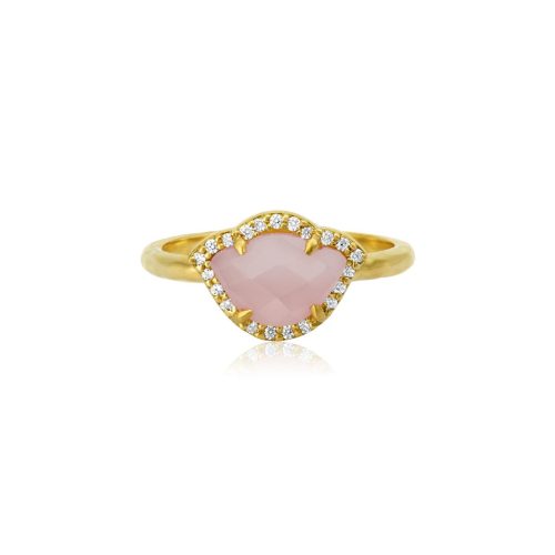 Pink Opal & Diamond Lotus Ring In 18Kt Gold