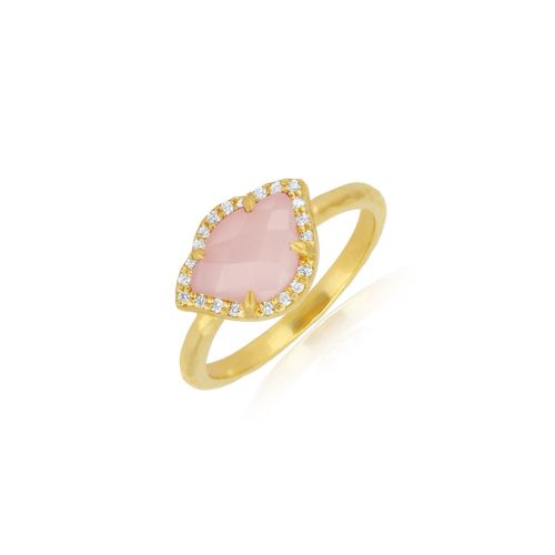 Pink Opal & Diamond Lotus Ring In 18Kt Gold