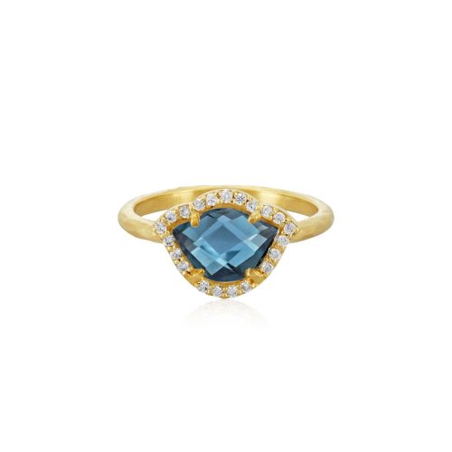 Blue Topaz & Diamond Lotus Ring In 18Kt Gold