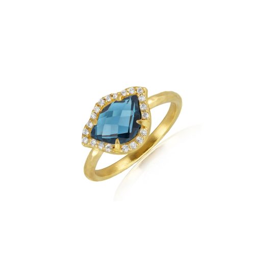 Blue Topaz & Diamond Lotus Ring In 18Kt Gold