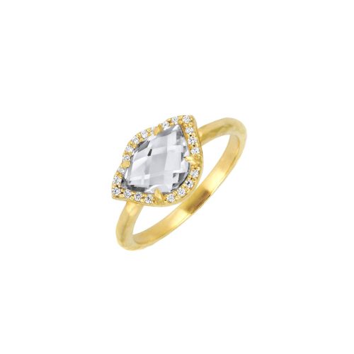 White Topaz & Diamond Lotus Ring In 18Kt Gold