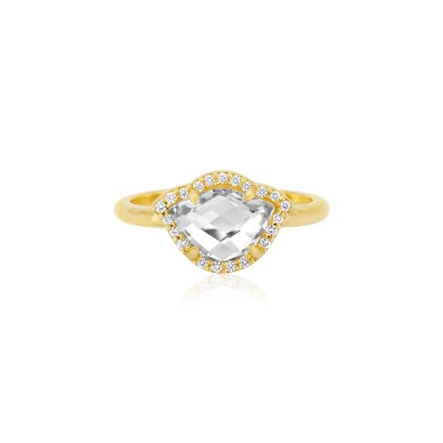 White Topaz & Diamond Lotus Ring In 18Kt Gold
