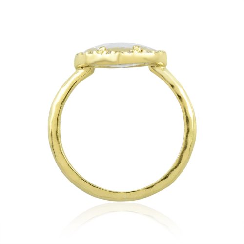 White Topaz and Diamond Studded Ring in 18KT Gold