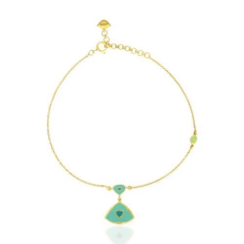 Blue & Green Enamel Reversible bracelet In 18Kt Gold
