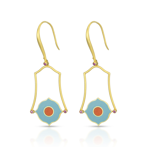 Blue & Red Enamel Reversible Earring In 18Kt Gold