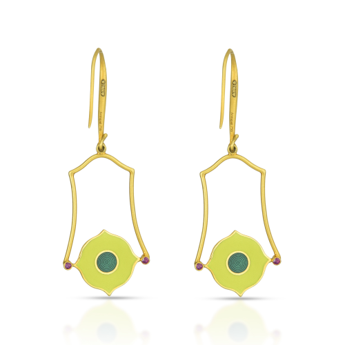 Blue & Red Enamel Reversible Earring In 18Kt Gold