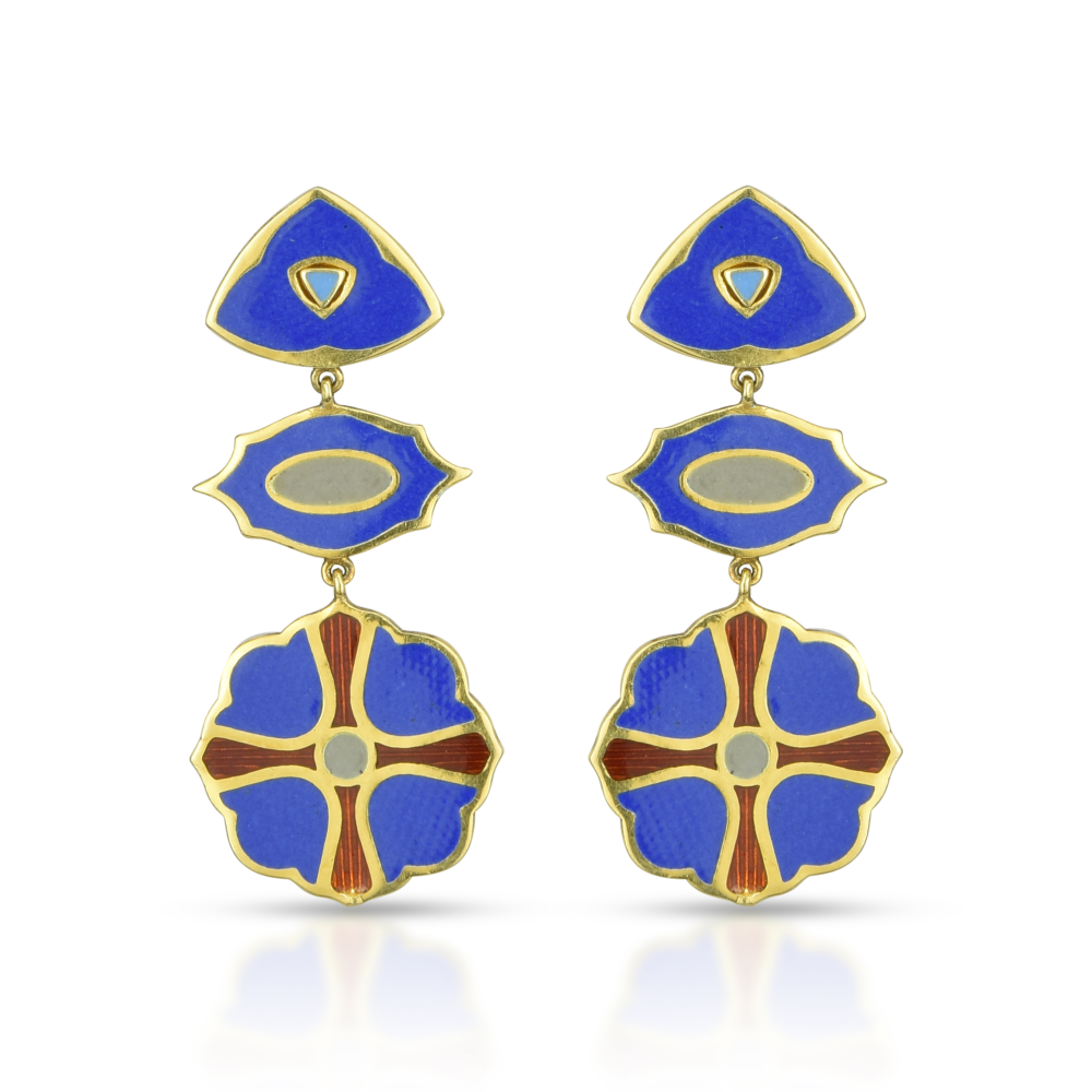 Blue & Green Enamel Reversible Earring In 18 Kt Gold – Legend Amrapali