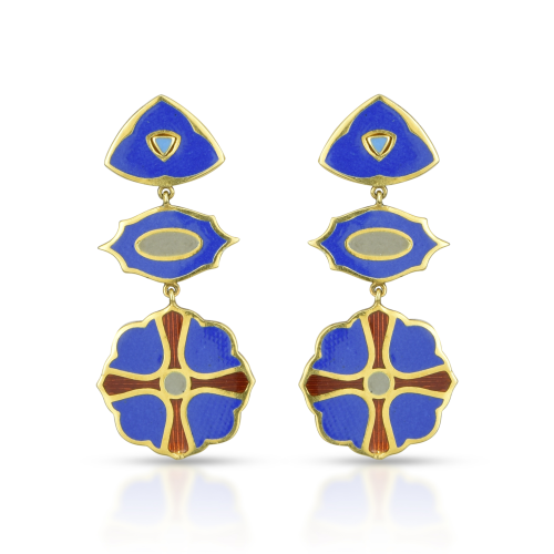 Blue & Green Enamel Reversible Earring In 18 Kt Gold