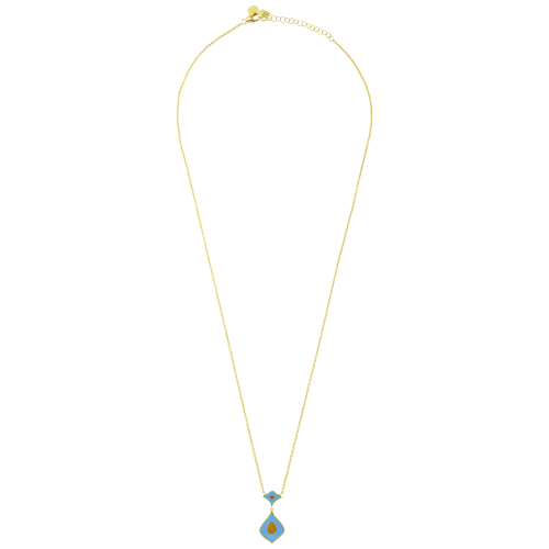 Blue & Green Enamel Reversible Necklace In 18 Kt Gold