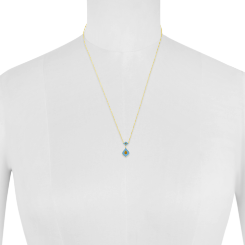 Blue & Green Enamel Reversible Necklace In 18 Kt Gold