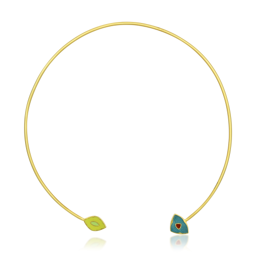 Blue & Green Enamel Reversible Collar Necklace In 18Kt Gold