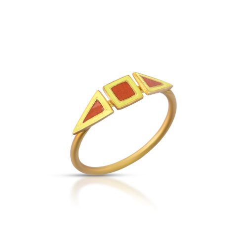 Yellow And Red Enamel Ring Crafted In 18Kt Gold