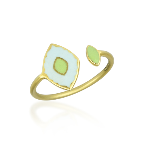 Blue & Green Enamel Ring In 18Kt Gold