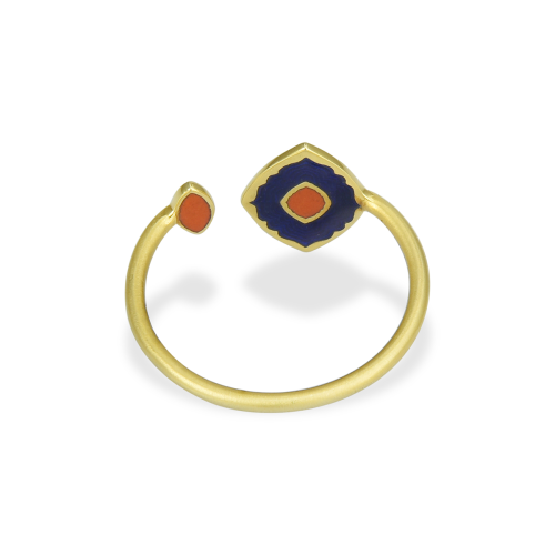 Blue & Green Enamel Ring In 18Kt Gold