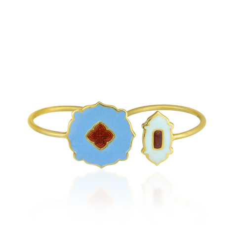 Blue & Red Enamel Two Finger Ring In 18Kt Gold