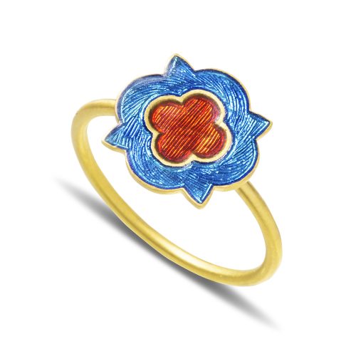 Blue And Red Enamel Ring Crafted In 18Kt Gold