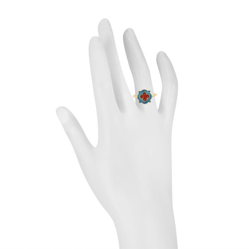 Blue And Red Enamel Ring Crafted In 18Kt Gold