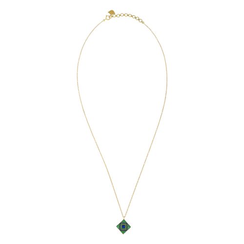 Green And Blue Enamel Necklace Crafted In 18Kt Gold