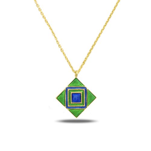 Green And Blue Enamel Necklace Crafted In 18Kt Gold