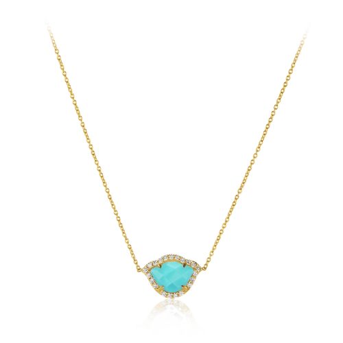 Turquoise & Diamond Lotus Necklace In 18Kt Gold