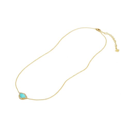 Turquoise & Diamond Lotus Necklace In 18Kt Gold
