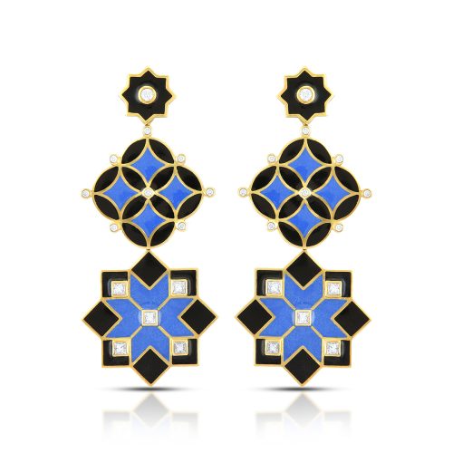 Blue & Black enamel diamond earrings in 18KT gold