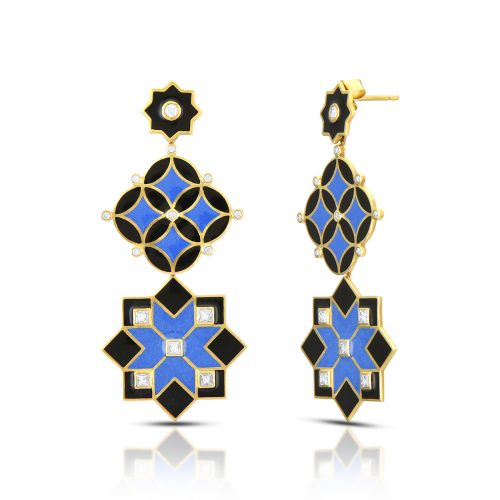 Blue & Black enamel diamond earrings in 18KT gold