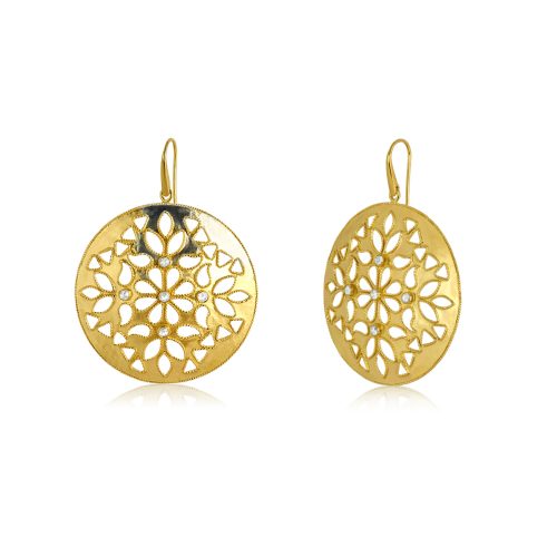 Filigree diamond disk earrings in 18KT gold