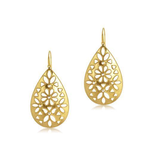 Filigree diamond tear drop earrings in 18KT gold
