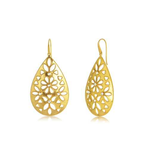 Filigree diamond tear drop earrings in 18KT gold