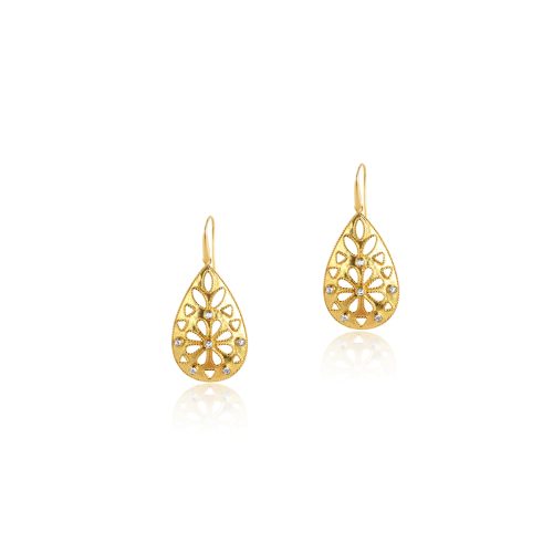 Filigree diamond tear drop earrings in 18KT gold (M)