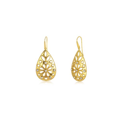 Filigree diamond tear drop earrings in 18KT gold (M)