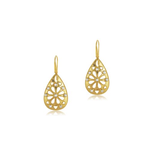 Filigree diamond tear drop earrings in 18KT gold (S)