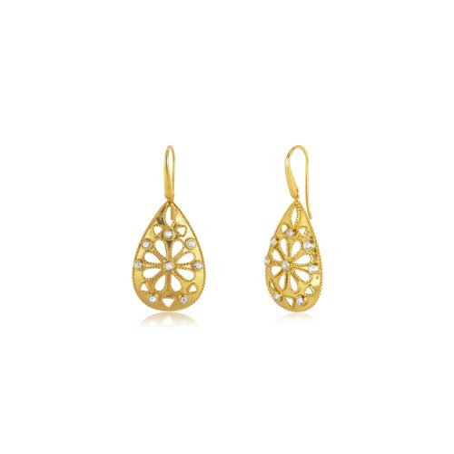 Filigree diamond tear drop earrings in 18KT gold (S)
